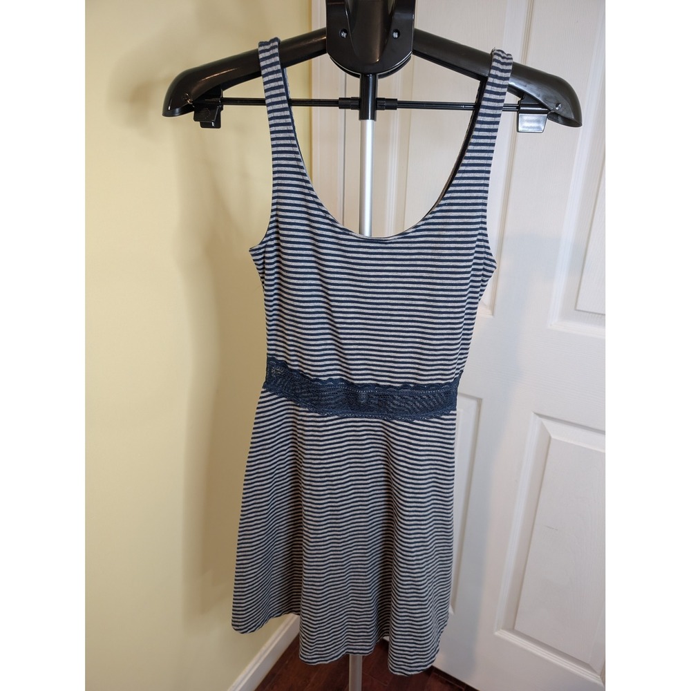 Abercrombie & Fitch Dress Womens Small Navy Grey Striped Lace Waist Fit Flare